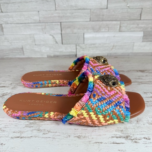Kurt Geiger Kensington Eagle Casual Flat Raffia Slide Sandals EU 39 Rainbow New - Picture 2 of 14